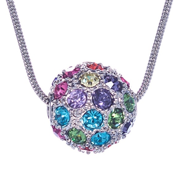 Rainbow Pavé-Set Pendant Necklace with Swarovski Crystals - Picture 1 of 2